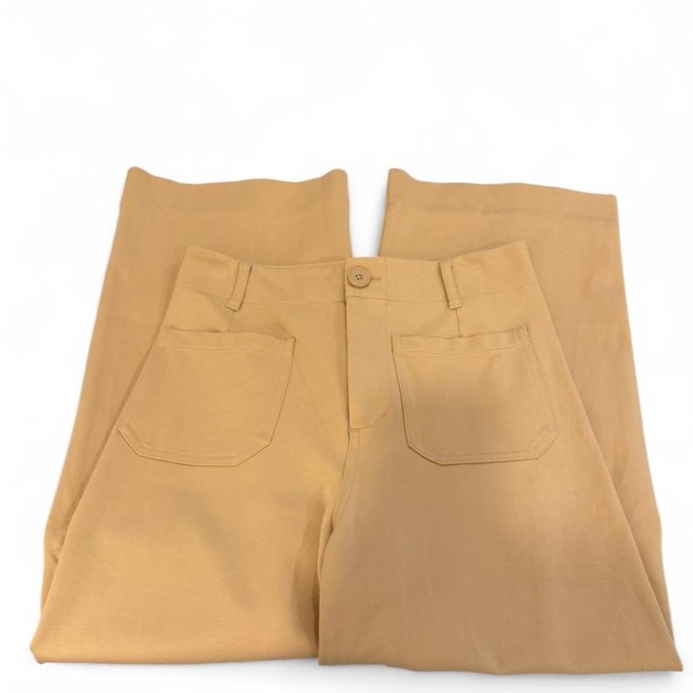 Jones New York JNY Cream Tan Wide Leg High Waisted Trousers Patch Pockets Size 4